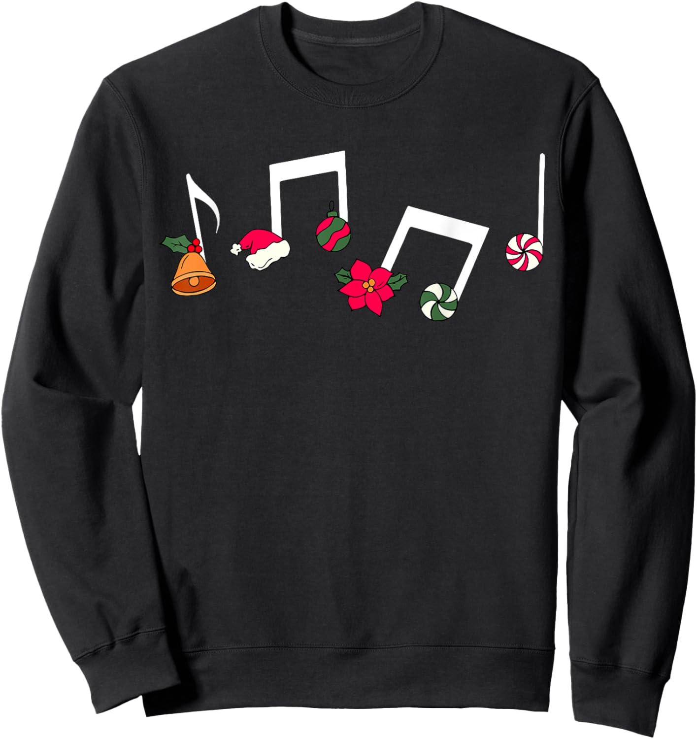 Music Notes Santa Hat Candy Music Teacher Christmas Outfit Sweatshirt - Sweatshirt | Black