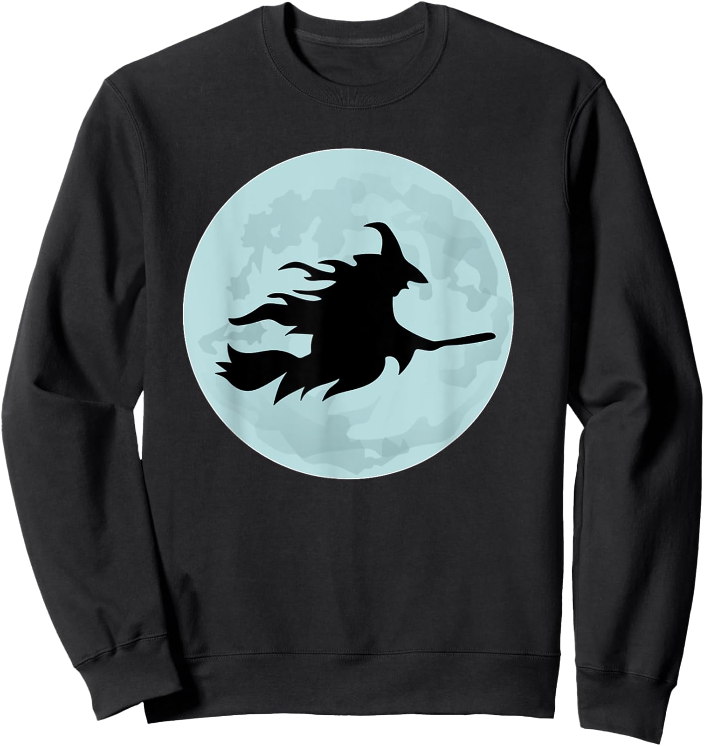 Flying Witch On Broomstick Full Moon Halloween Costume Sweatshirt - Sweatshirt | Black