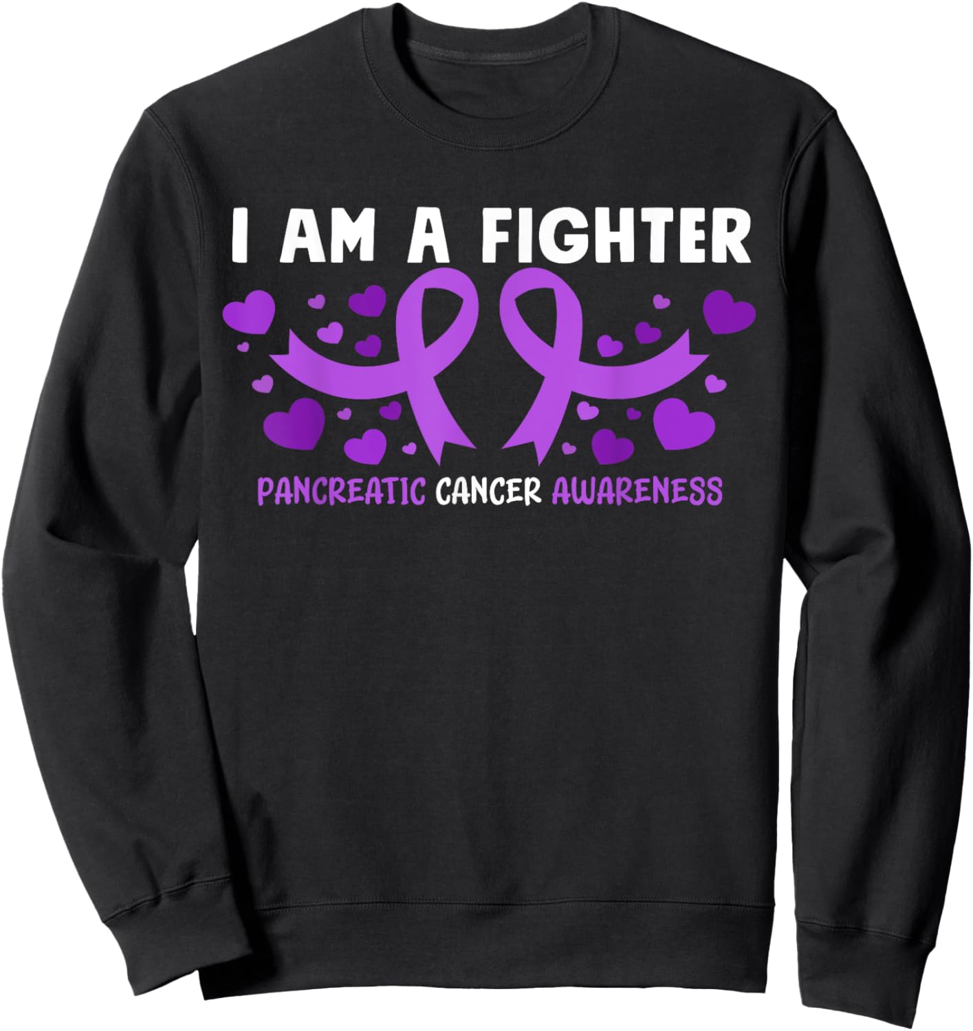 Pancreatic Cancer Awareness Purple Ribbon Heart Sweatshirt - Sweatshirt | Black