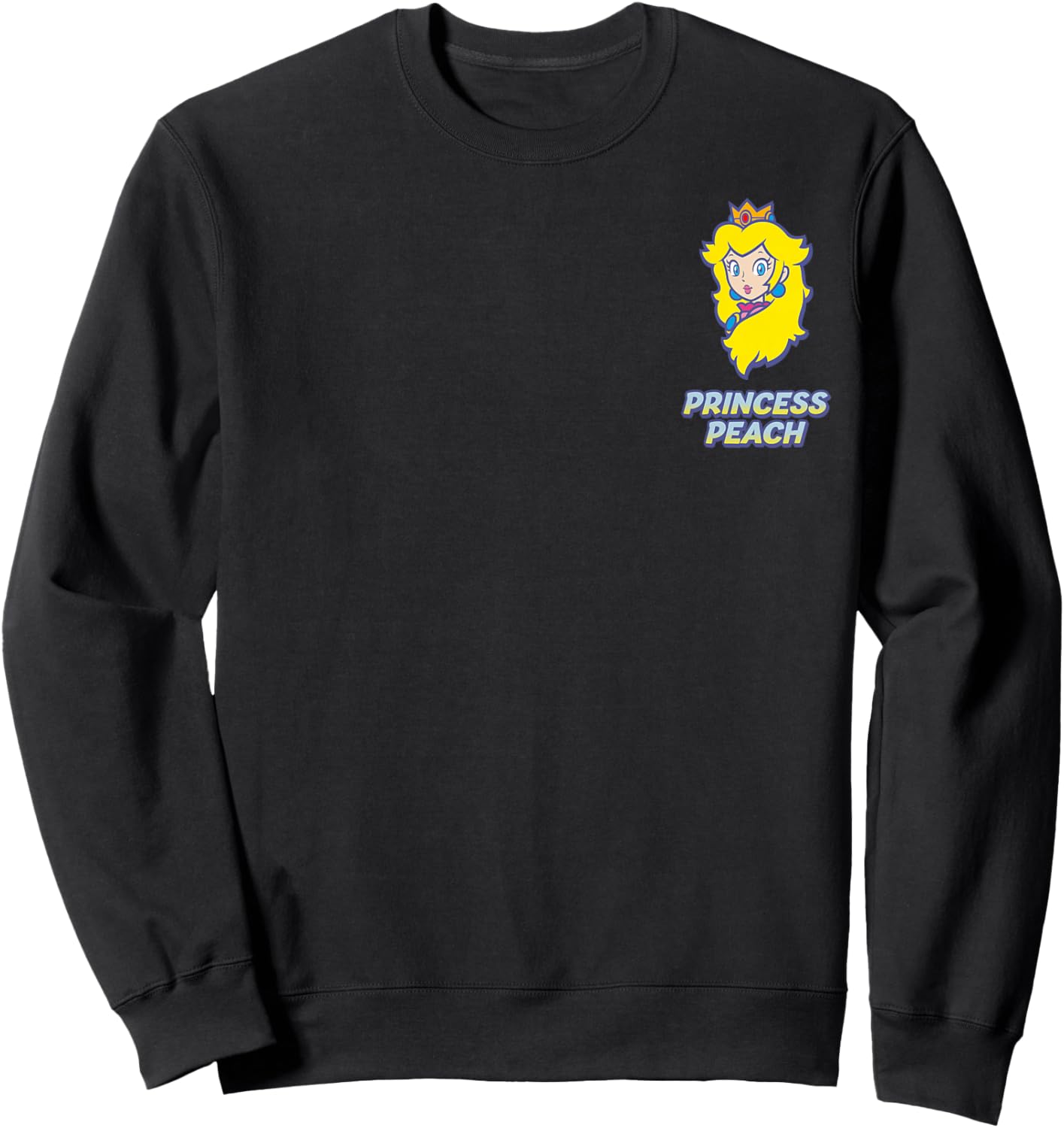 Super Mario Princess Peach Classic Blue Text Faux Pocket Sweatshirt - Sweatshirt | Black