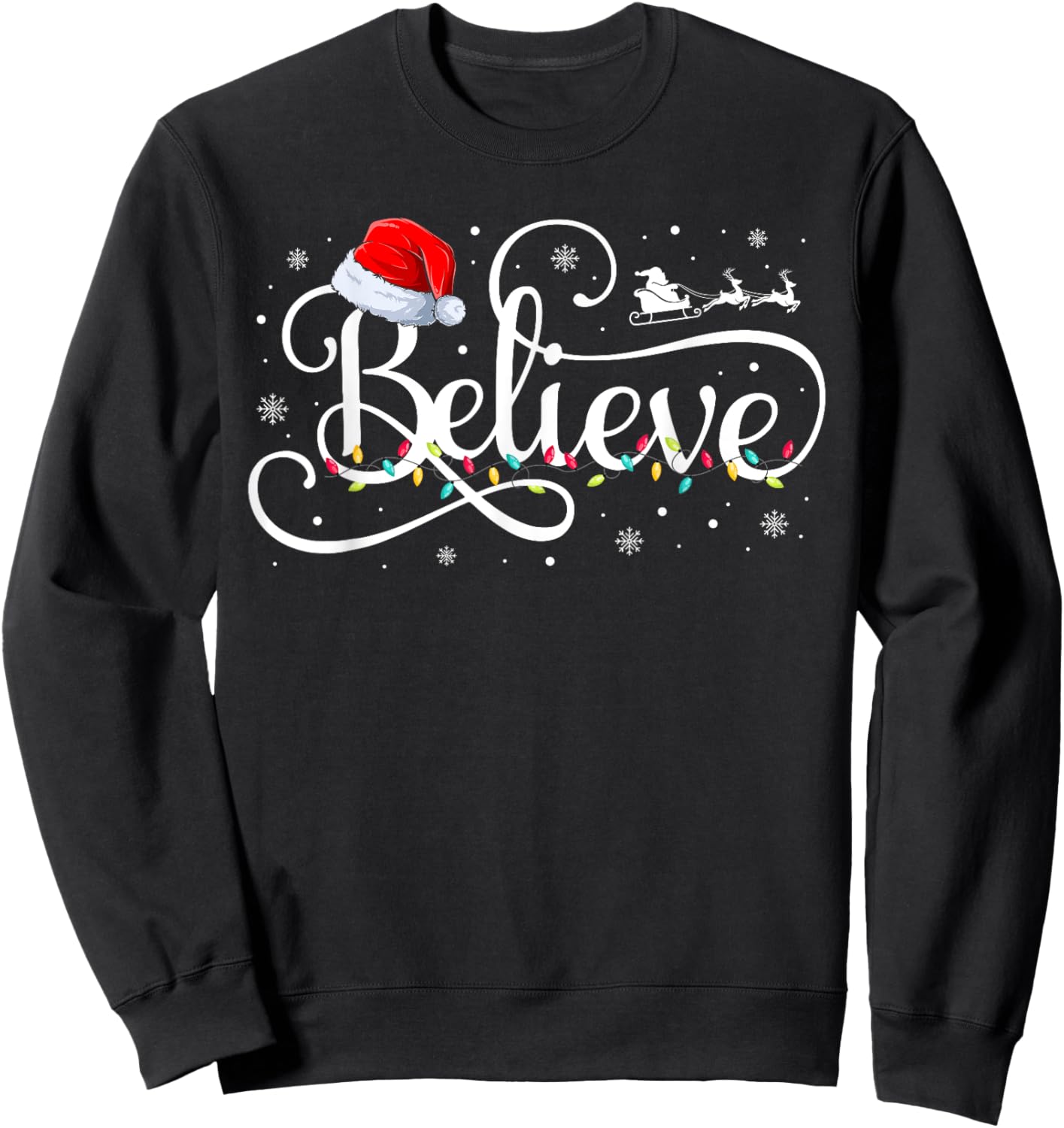 Christmas Believe Santa Claus Funny Family Matching Kids Sweatshirt - Sweatshirt | Black