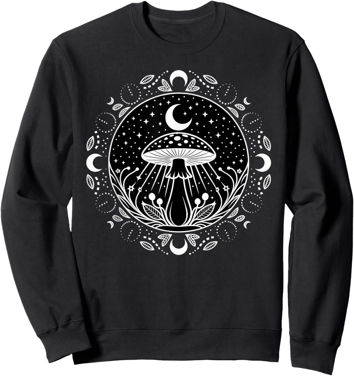 Witchcraft Moonphase Mushroom Sweatshirt - Sweatshirt | Black