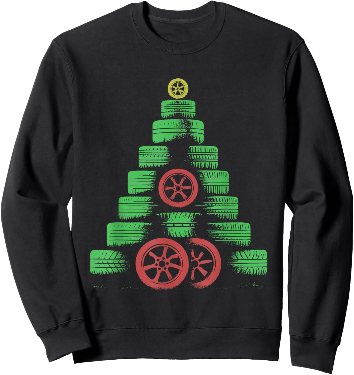 Tires Christmas Tree - Funny Car Mechanic Christmas Lover Sweatshirt - Sweatshirt | Black