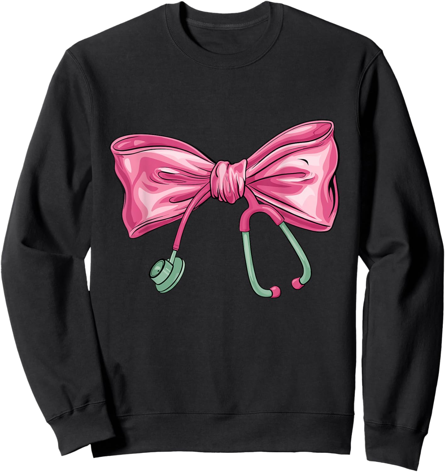 Pink Nurse Coquette Bow Stethoscope Nursing Medical Doctor Sweatshirt - Sweatshirt | Black