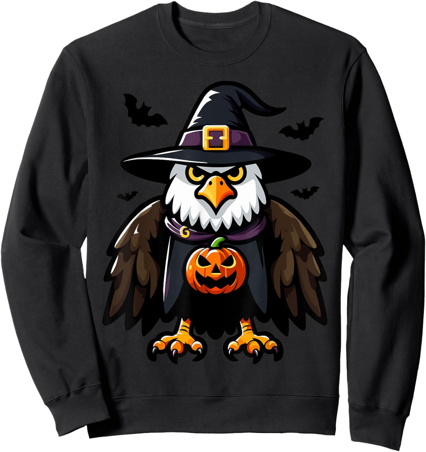 Scary Halloween Eagle Witch Hat Costume Spooky Season Sweatshirt - Sweatshirt | Black