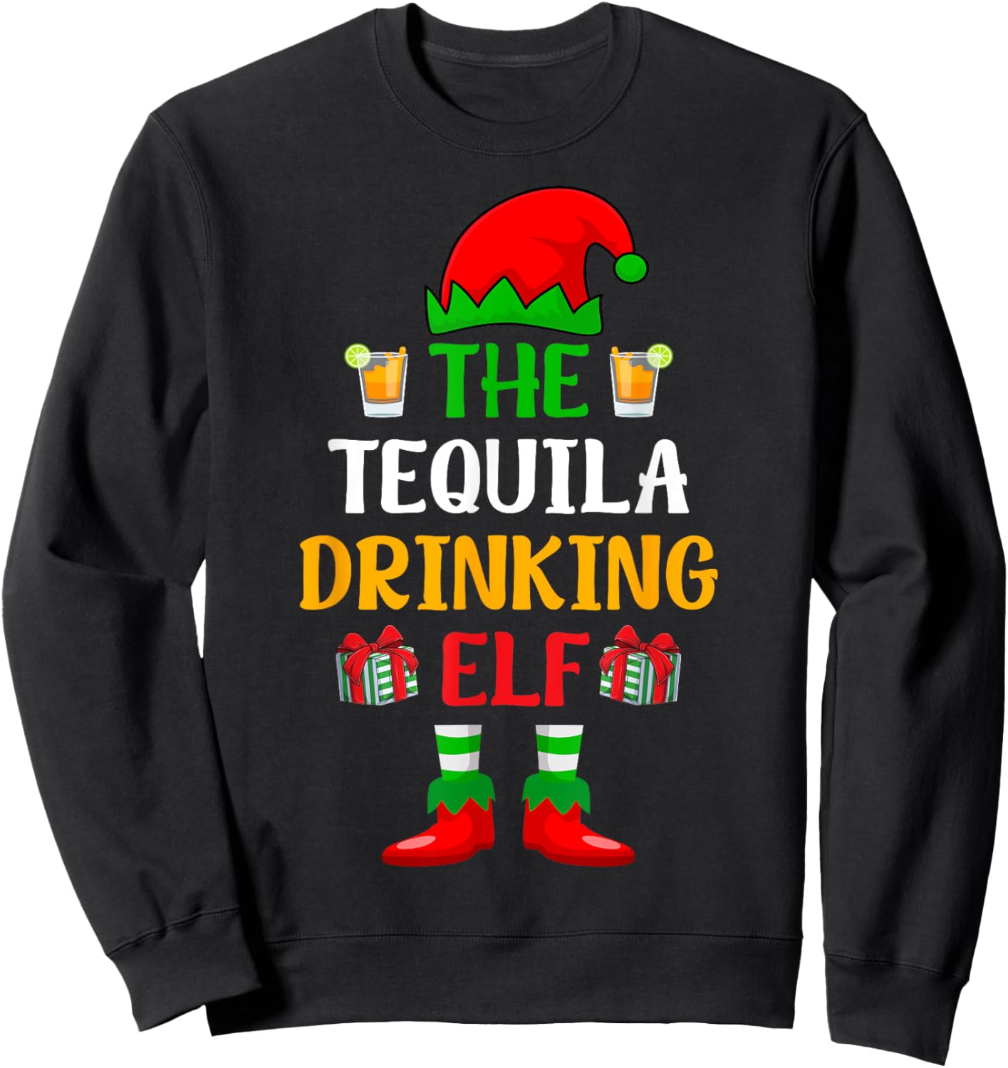 The Tequila Drinking ELF Xmas Holiday Christmas Tequila Sweatshirt - Sweatshirt | Black