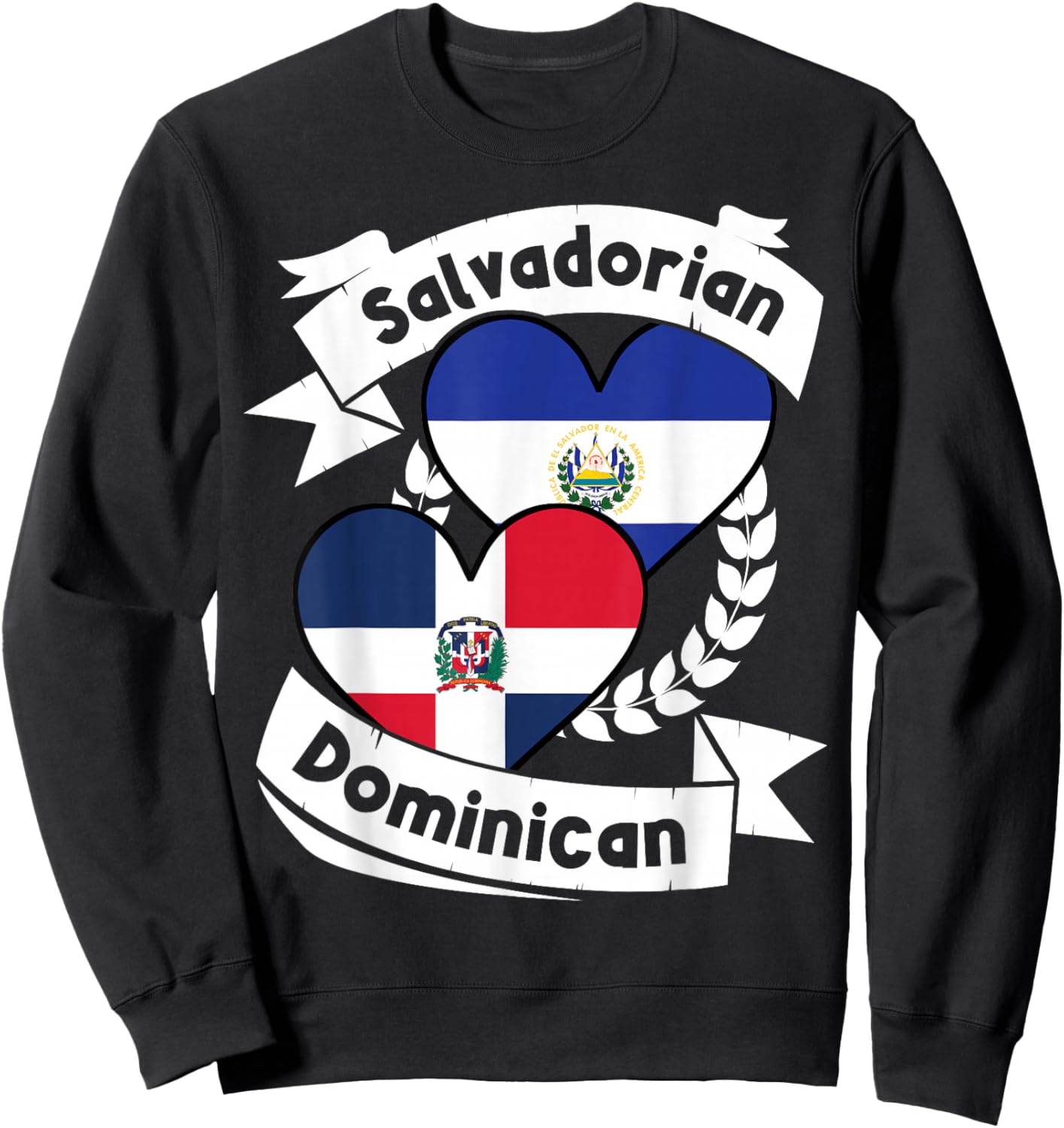 Salvadorian Dominican Heart Flags El Salvador Dominican Sweatshirt - Sweatshirt | Black