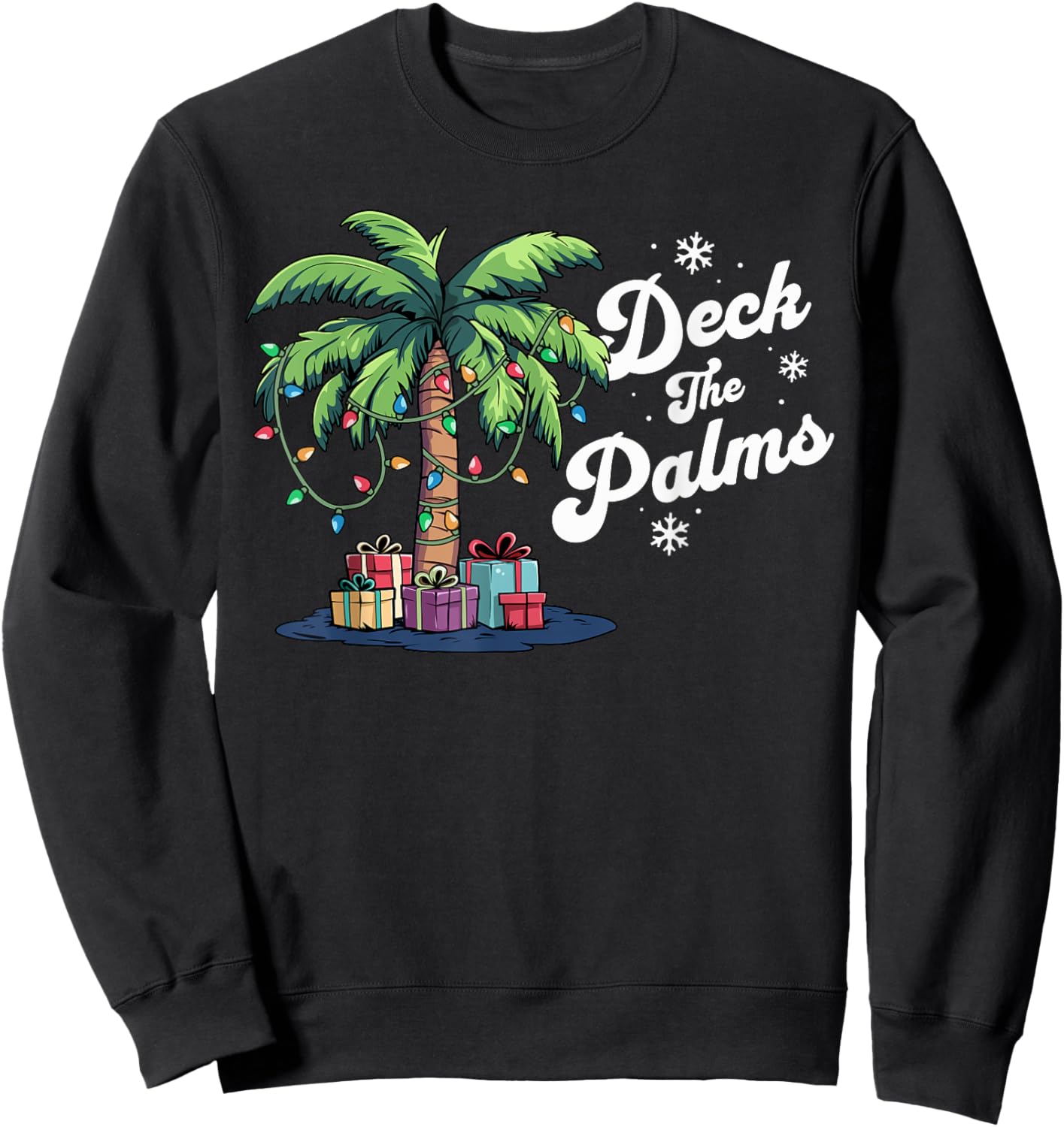 Deck The Palms Beach Vacation Palm Tree Tropical Christmas Sweatshirt - Sweatshirt | Black