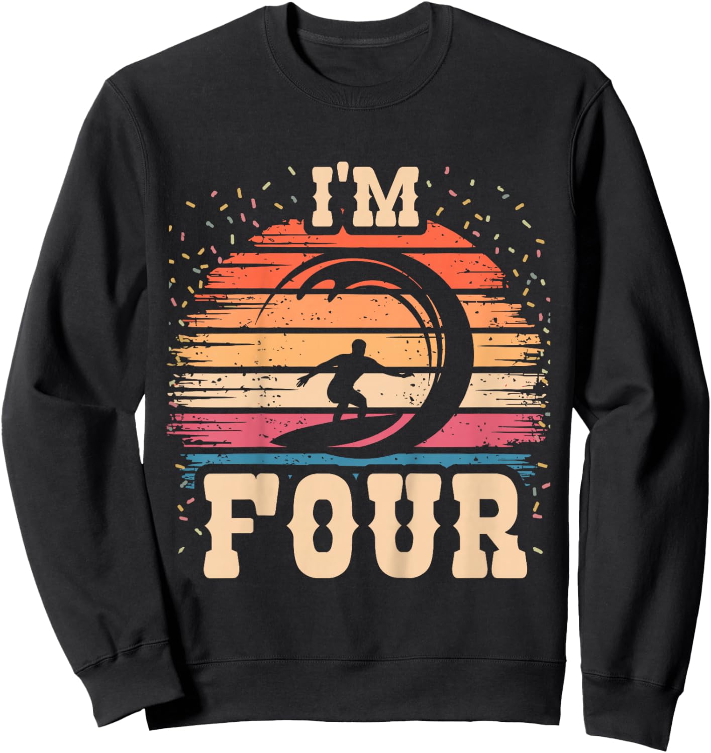 Surfing 4 Year Old Birthday Boy Girl 4th Surfboard Birthday Sweatshirt - Sweatshirt | Black