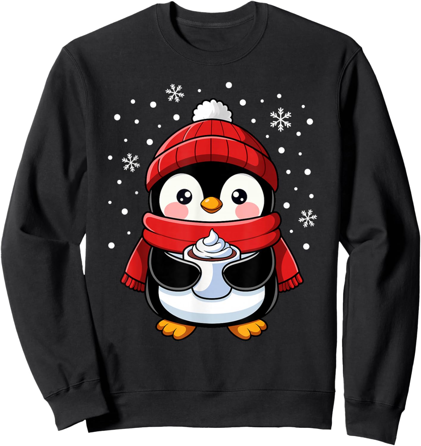 Penguin Christmas Hot Cocoa Winter Toddler Girl Boy Women Sweatshirt - Sweatshirt | Black