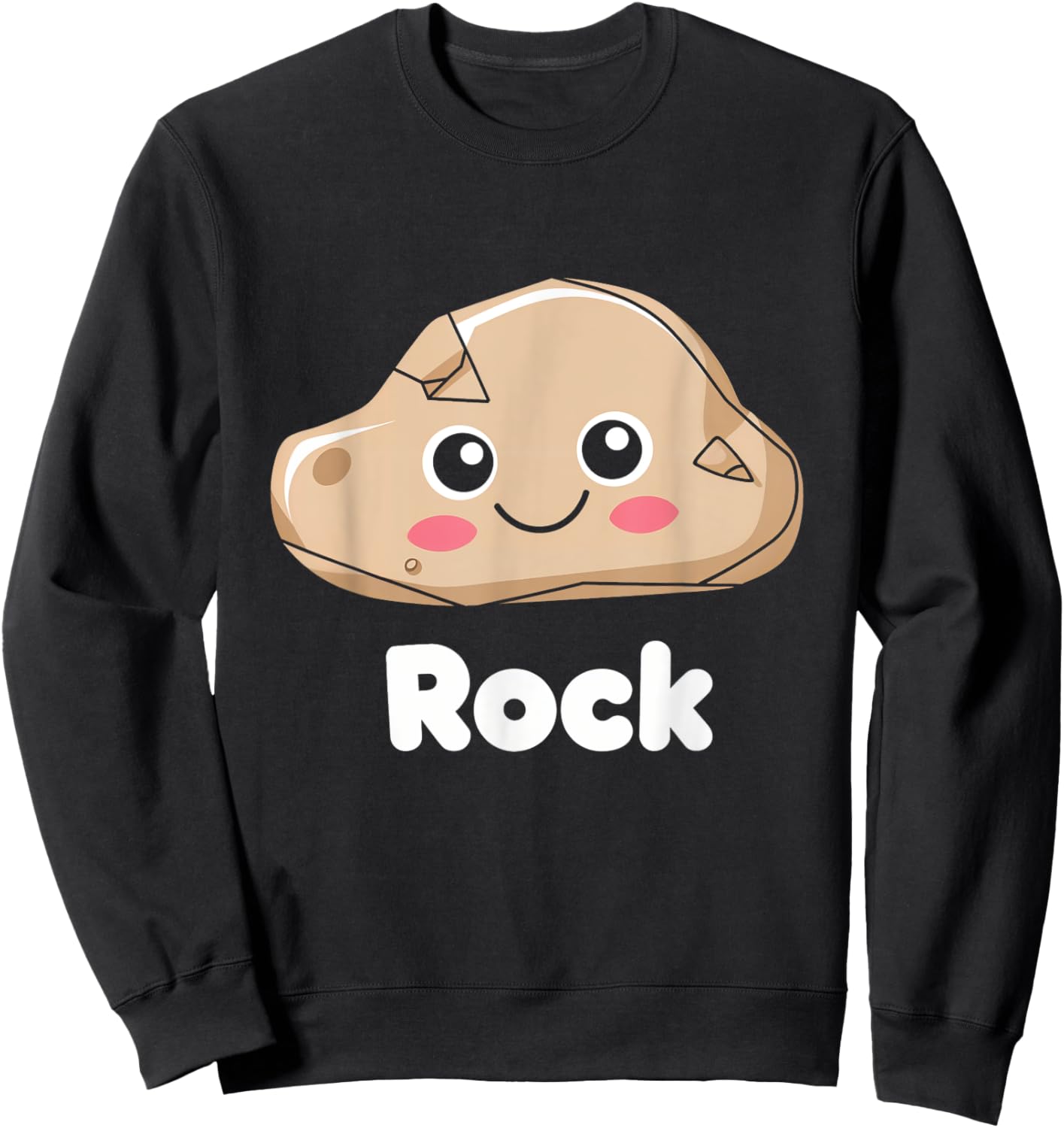 Rock Cute Kawaii Adorable Playful Cartoon Character Sweatshirt - Sweatshirt | Black