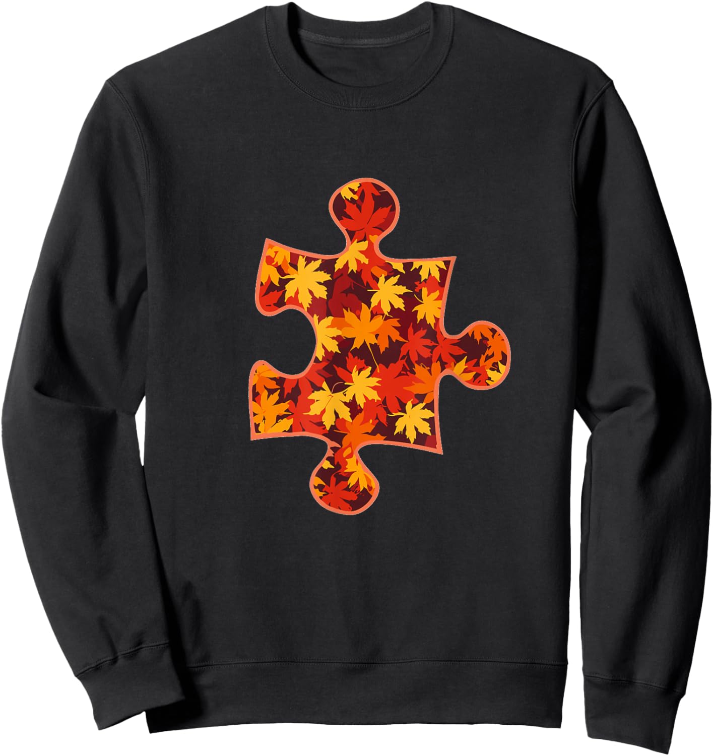 Autism Puzzle Piece Awareness Autistic Fall Autumn Leaves Sweatshirt - Sweatshirt | Black