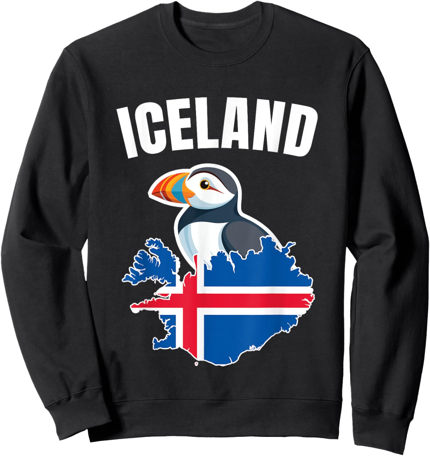 Iceland Map Puffin Bird Reykjavík Iceland Icelandic Vacation Sweatshirt - Sweatshirt | Black
