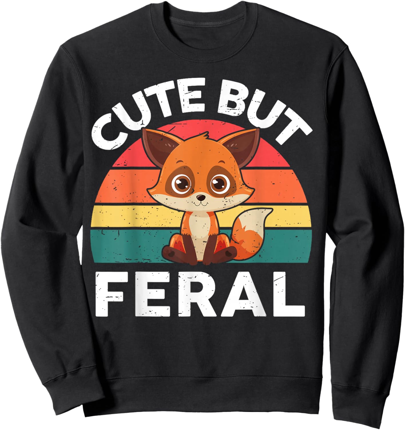 Retro Cute But Feral Funny Fox-Shirt Toddler Boy Girl Kids Sweatshirt - Sweatshirt | Black