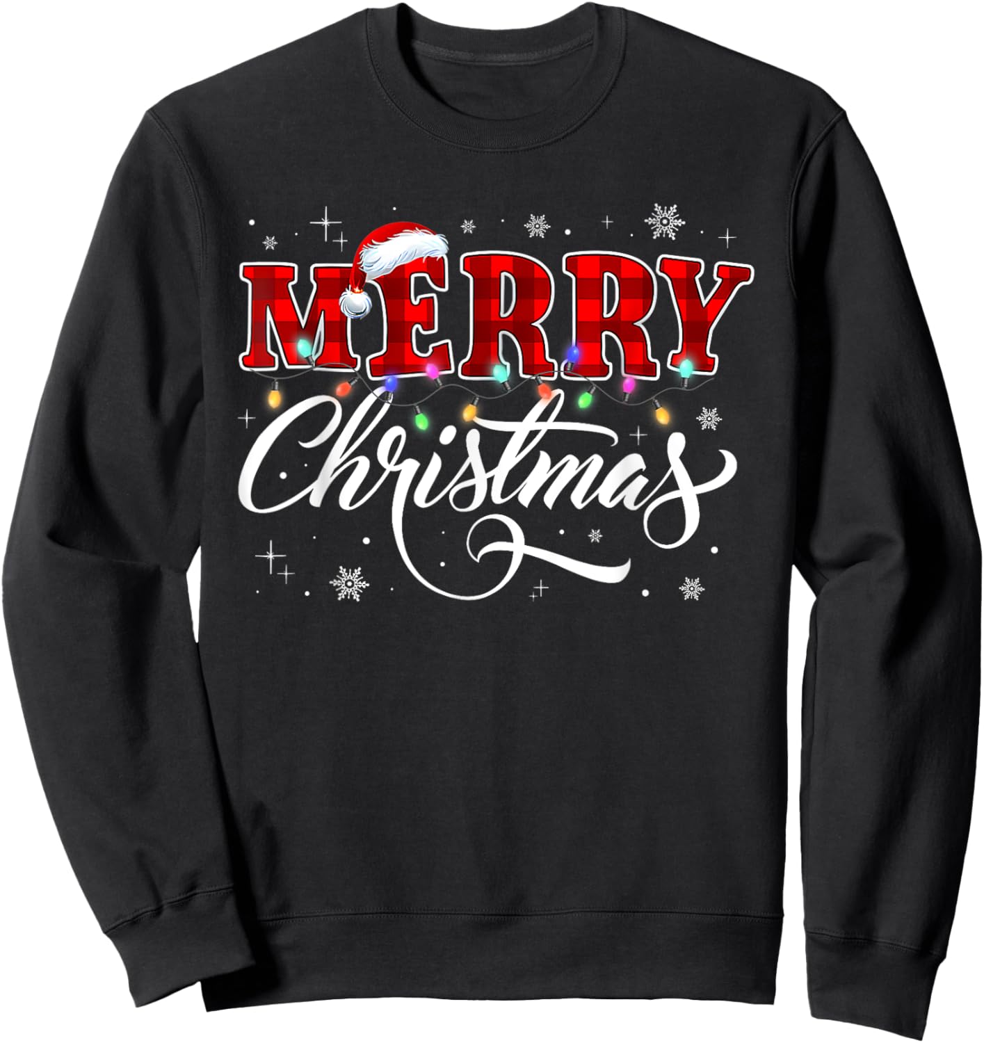 Merry Christmas Buffalo Plaid Red Santa Hat Xmas Pajamas Sweatshirt - Sweatshirt | Black