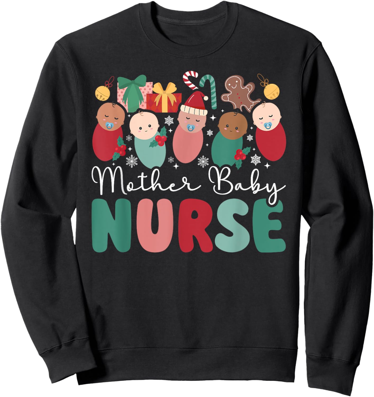Mother Baby Nurse Christmas Postpartum Nurse Xmas Party Sweatshirt - Sweatshirt | Black