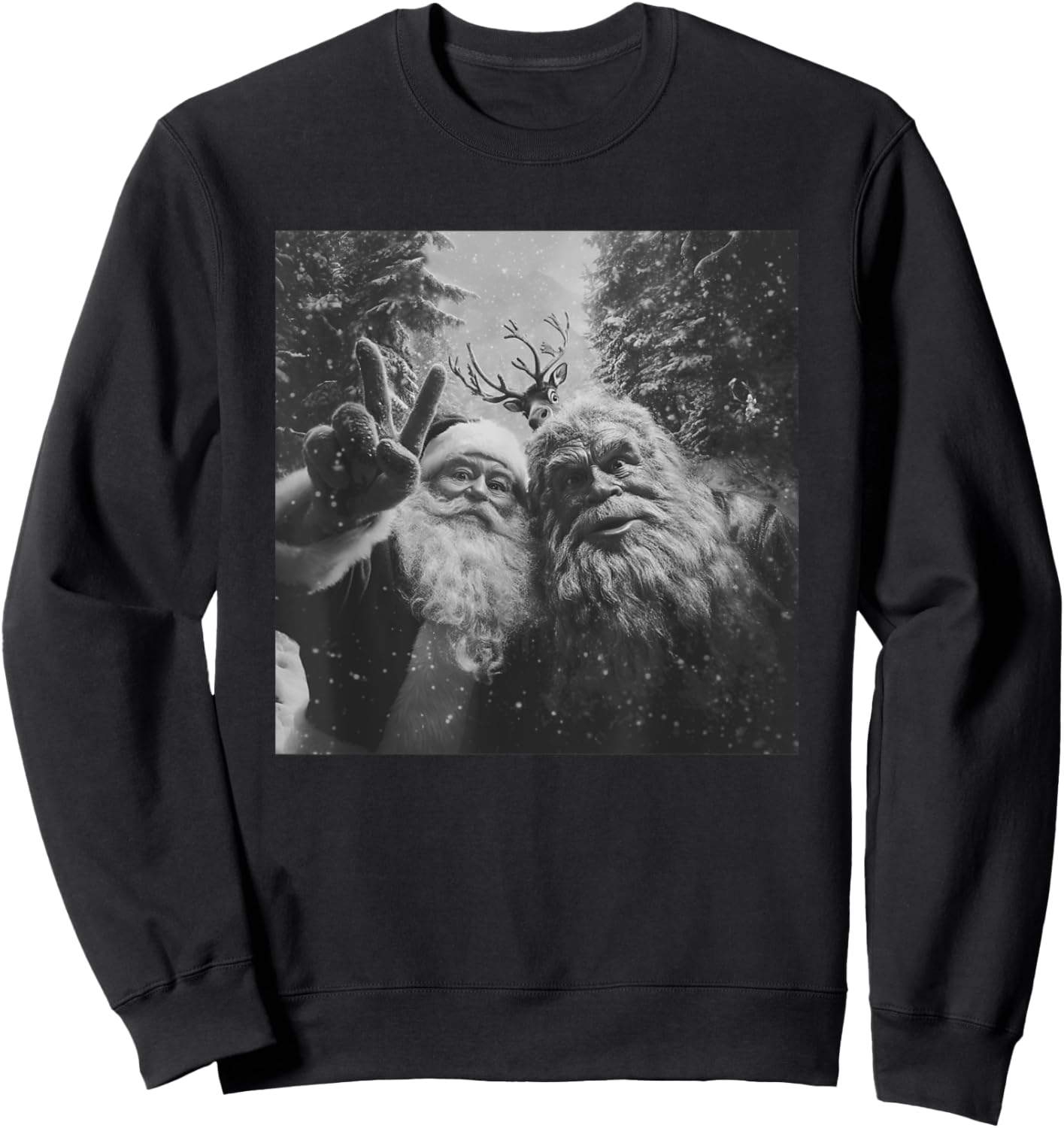 Vintage Bigfoot Santa Claus Selfie Christmas Sweatshirt - Sweatshirt | Black