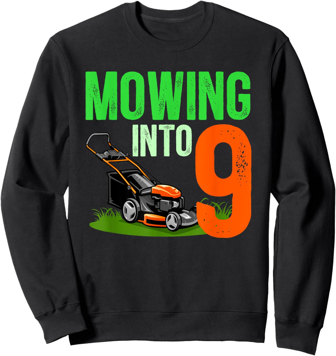 9th Birthday Party Lawn Mower 9 Year Old Lawn Mowing Boy Sweatshirt - Sweatshirt | Black