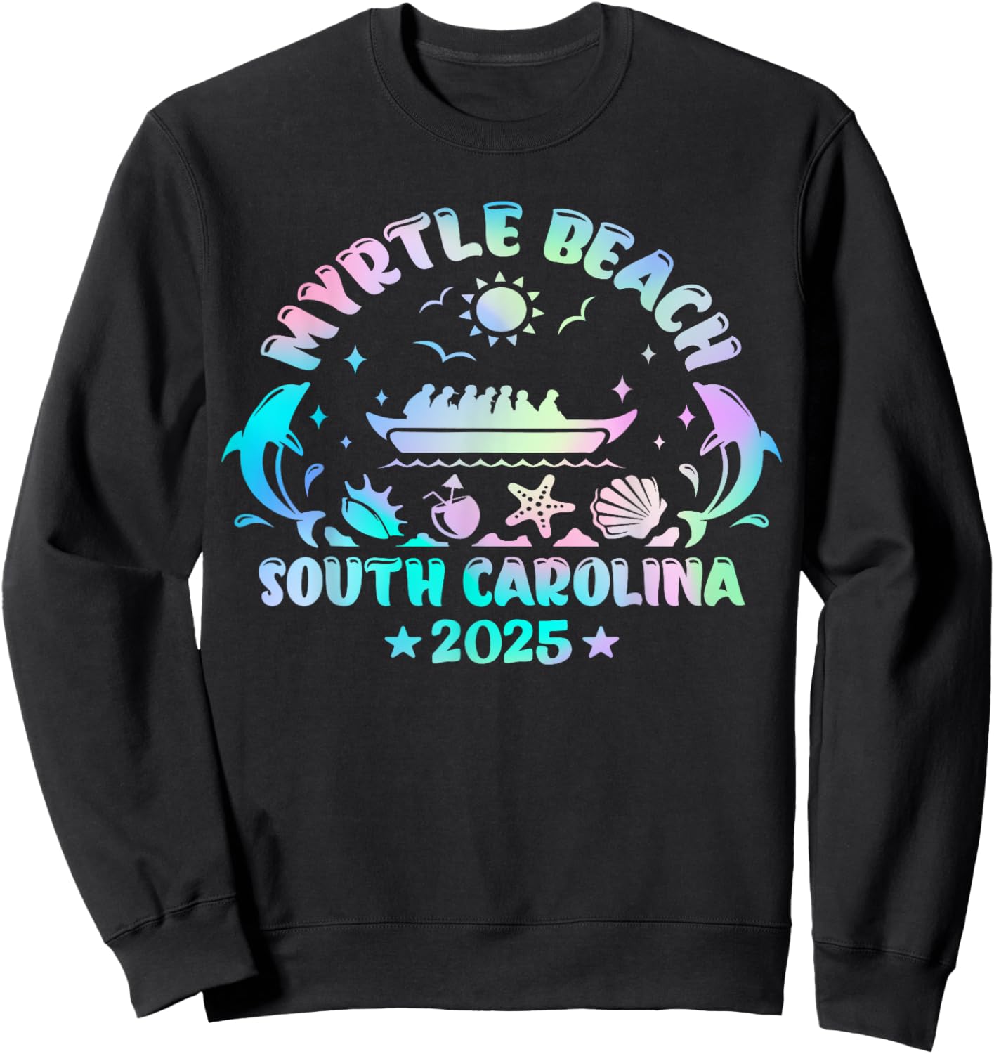Myrtle Beach Summer Surf Dive Tie Dye Family Vacation 2025 Sweatshirt - Sweatshirt | Black