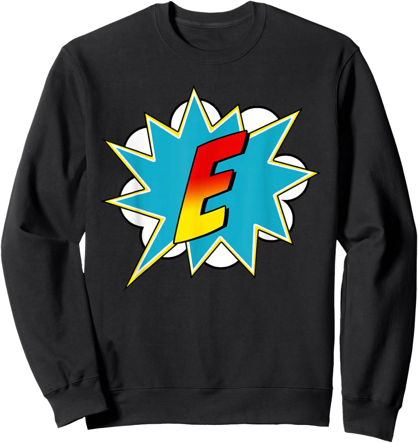 Letter E Superhero Name Comic Letter Retro Costume Sweatshirt - Sweatshirt | Black