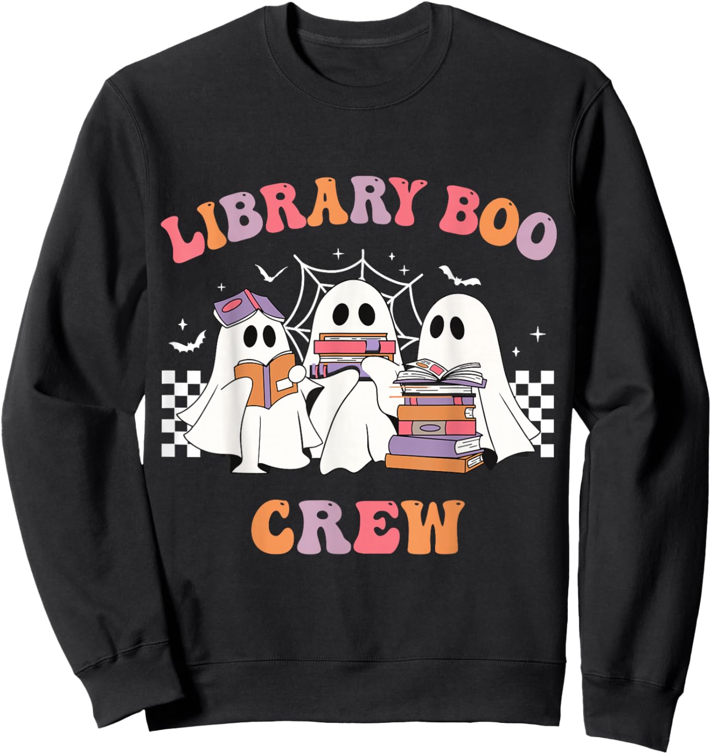 Library Boo Crew Book Lovers Funny Halloween Library Ghost Sweatshirt - Sweatshirt | Black