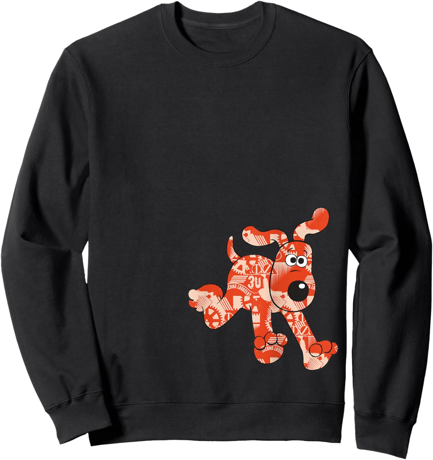 Wallace & Gromit Gromit Gears Logo , -Adults, Black, Small, Short Sleeve, Cotton Blend, Classic Fit, Pull On, , Plain Back Sweatshirt - Sweatshirt | Black