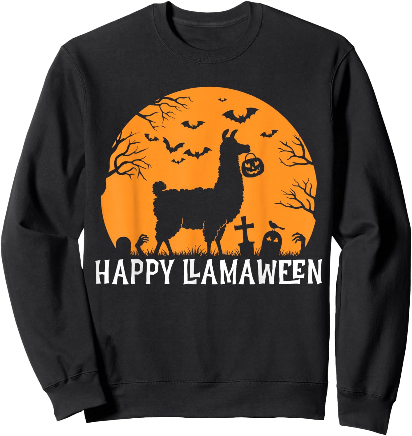Halloween Llama Happy Llamaween Sweatshirt - Sweatshirt | Black