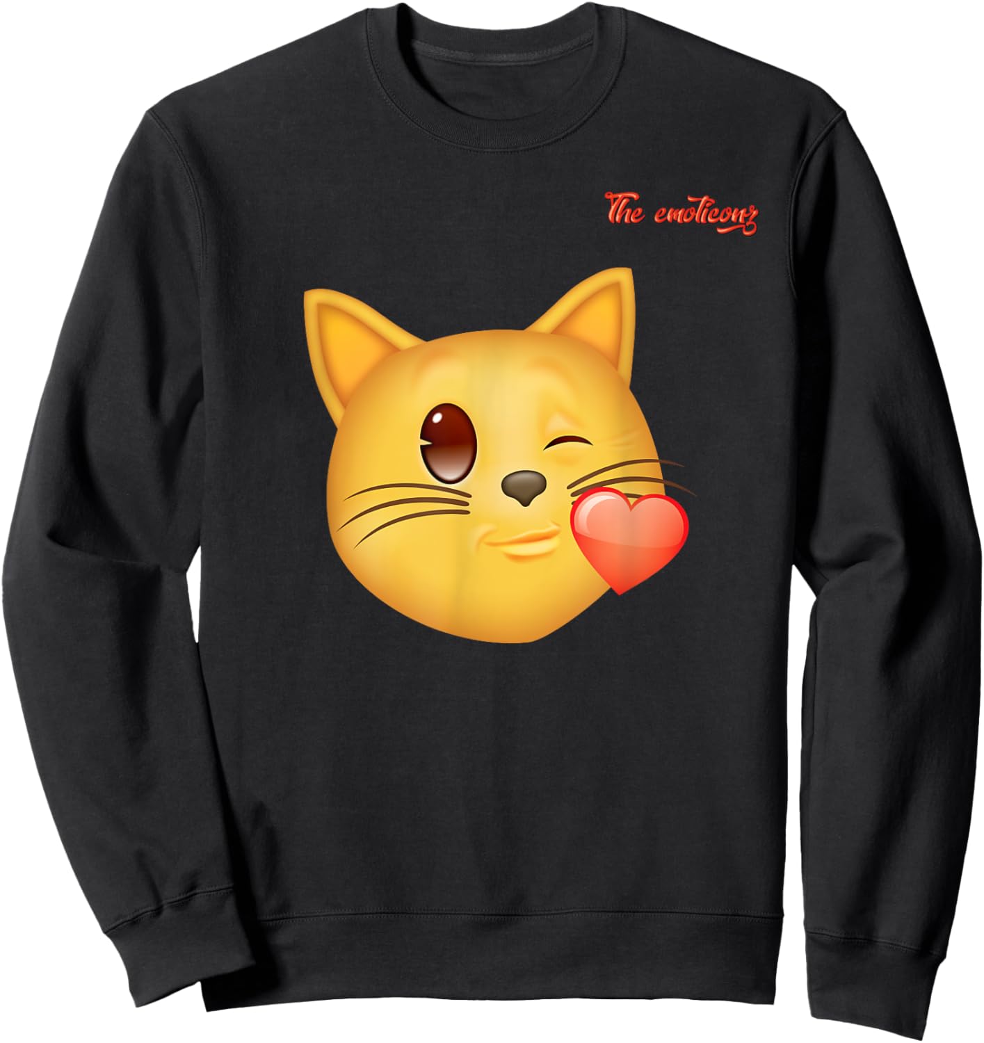 Emoji Winking Kissing Heart Cat Face Sweatshirt - Sweatshirt | Black