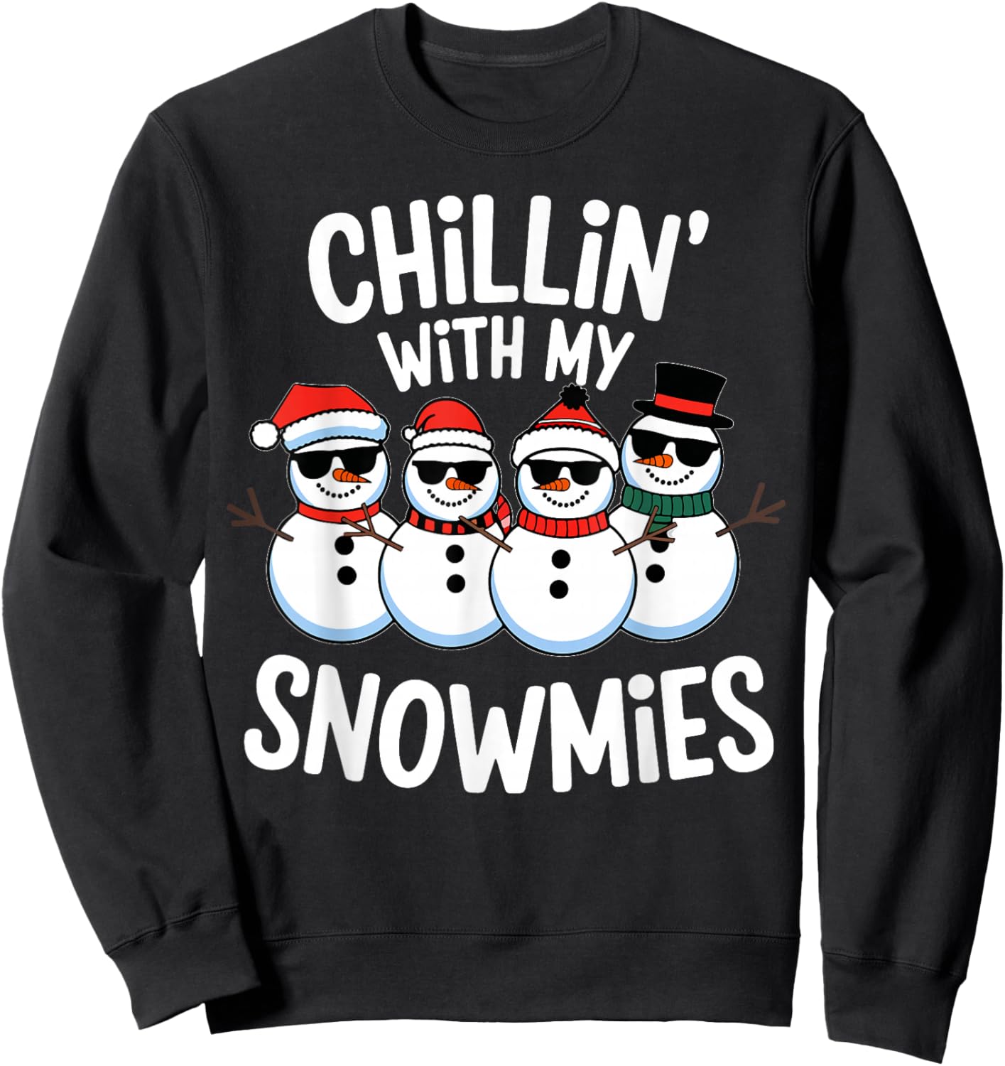 Chillin With My Snowmies Funny Snowman Christmas Kids Boys Sweatshirt - Sweatshirt | Black