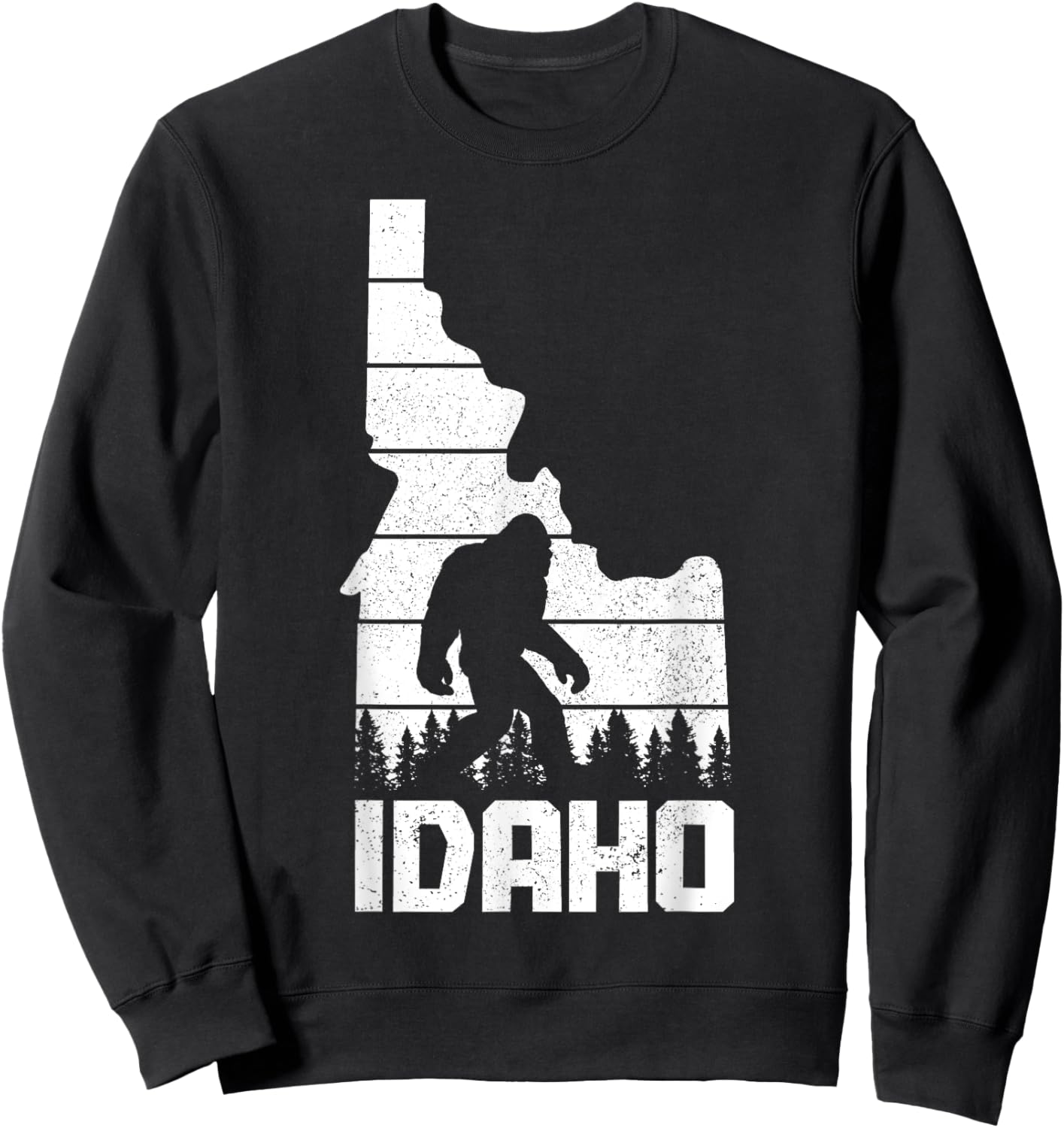Idaho Bigfoot State Map Hunting Hunter Funny Pride Vintage Sweatshirt - Sweatshirt | Black