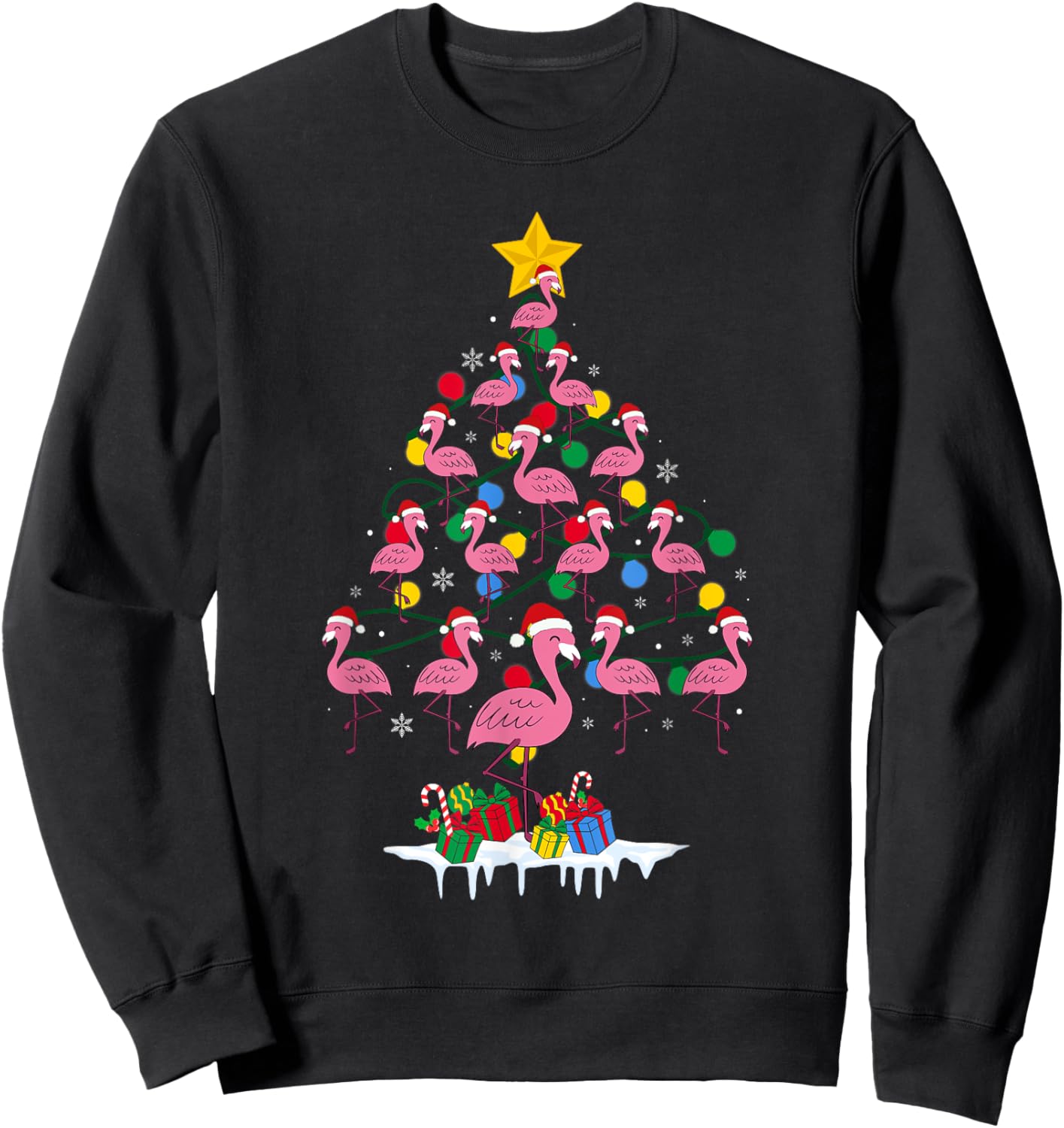 Pink Flamingo Funny Christmas Tree Cute Flamingos Holiday Sweatshirt - Sweatshirt | Black