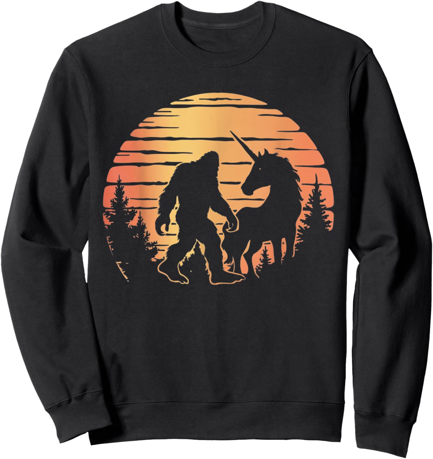 Bigfoot And Unicorn Women And Kids! Retro Sasquatch Sweatshirt - Sweatshirt | Black