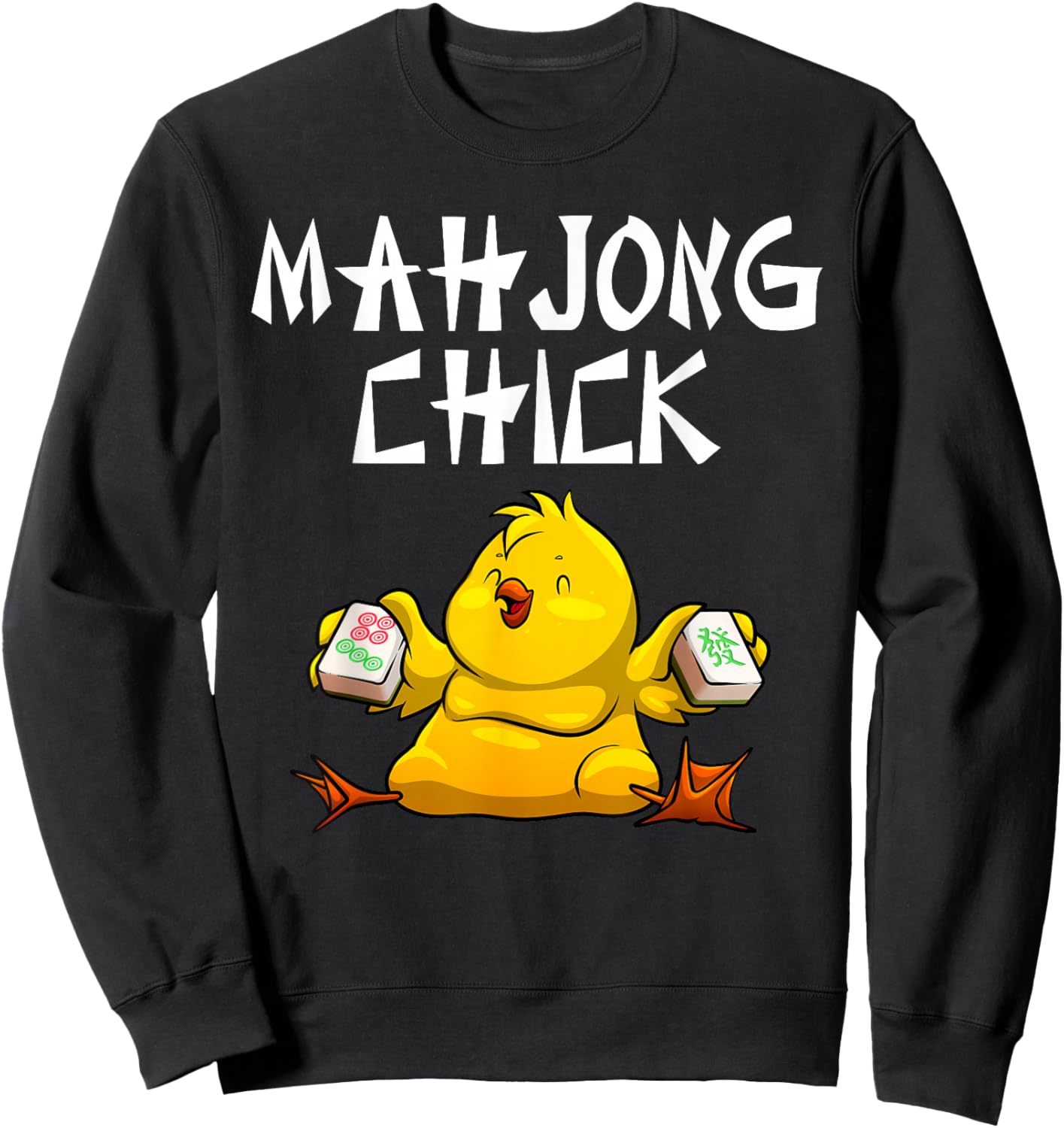 Funny Mahjong Chick Design Girls Mahjong Player Sweatshirt - Sweatshirt | Black