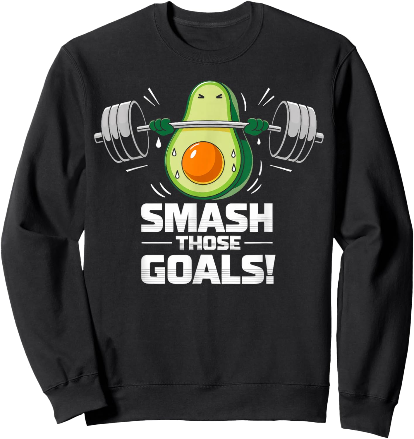Smash Those Goals Cute Avocado Lifting Gym Sweatshirt - Sweatshirt | Black