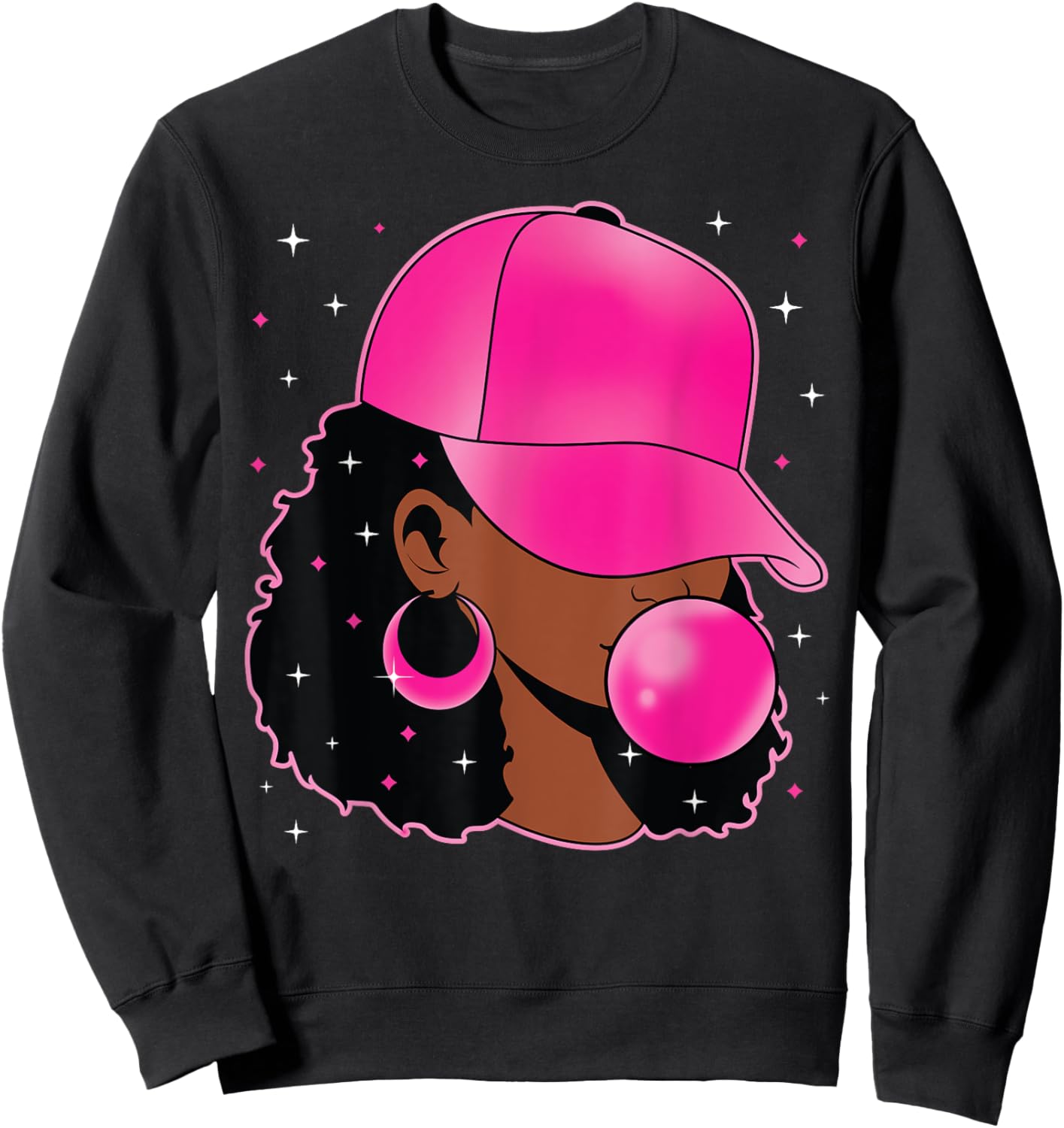 Funny Afro Girl Blowing Pink Bubble Gum Halloween Costume Sweatshirt - Sweatshirt | Black