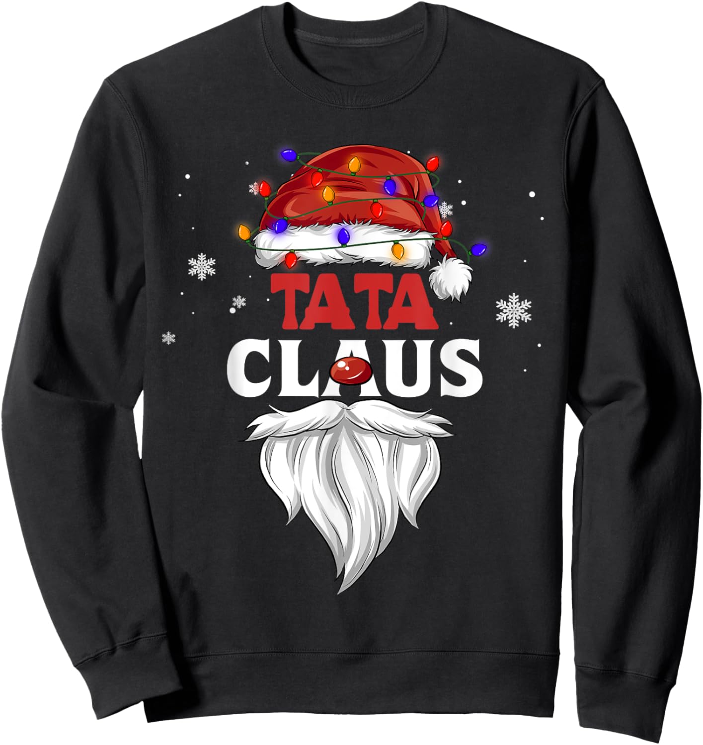 Tata Claus Christmas Lights Pajama Family Matching Party Sweatshirt - Sweatshirt | Black