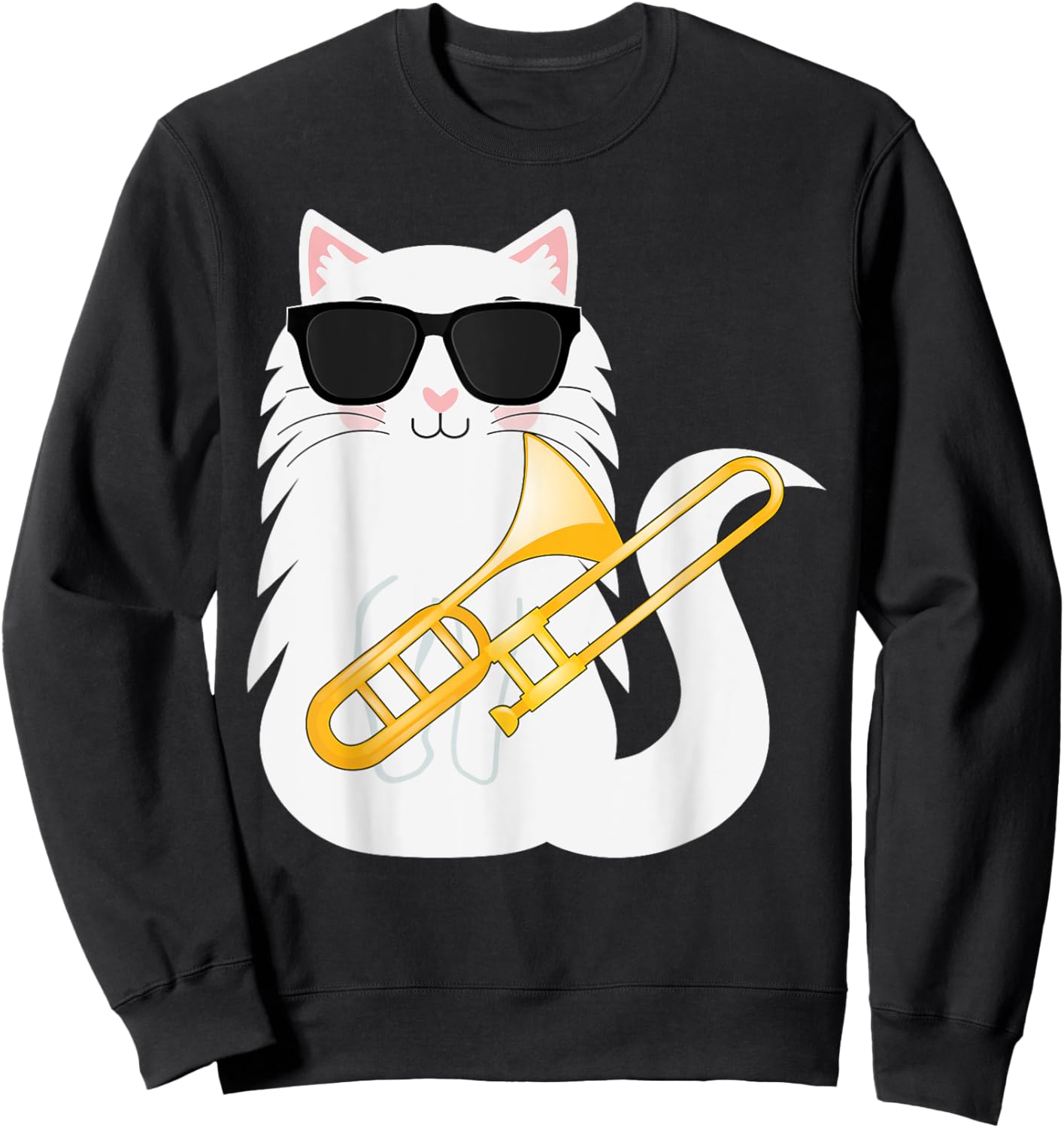Funny Cat Wearing Sunglasses Playing Trombone Sweatshirt - Sweatshirt | Black