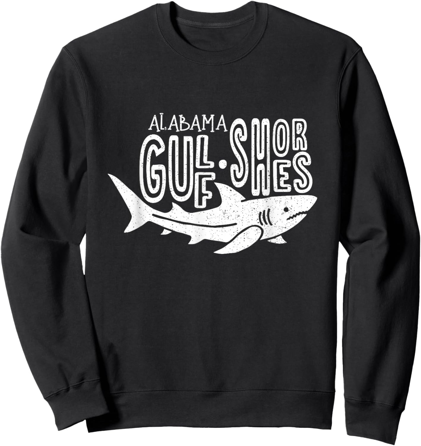 Alabama Gulf Shores Shark Graphic Vintage Souvenir Sweatshirt - Sweatshirt | Black