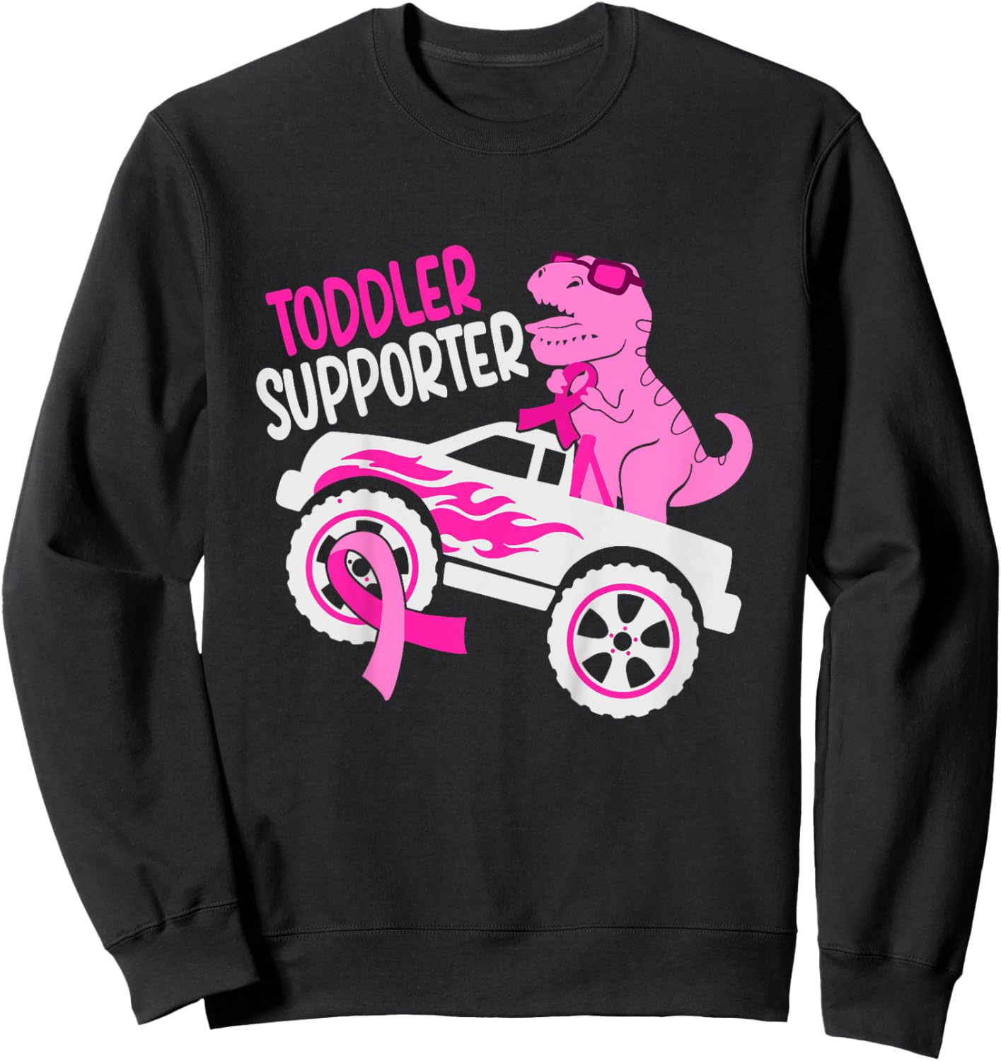 Kids Toddler Supporter T-Rex Kids Breast Cancer Awareness Boys Sweatshirt - Sweatshirt | Black