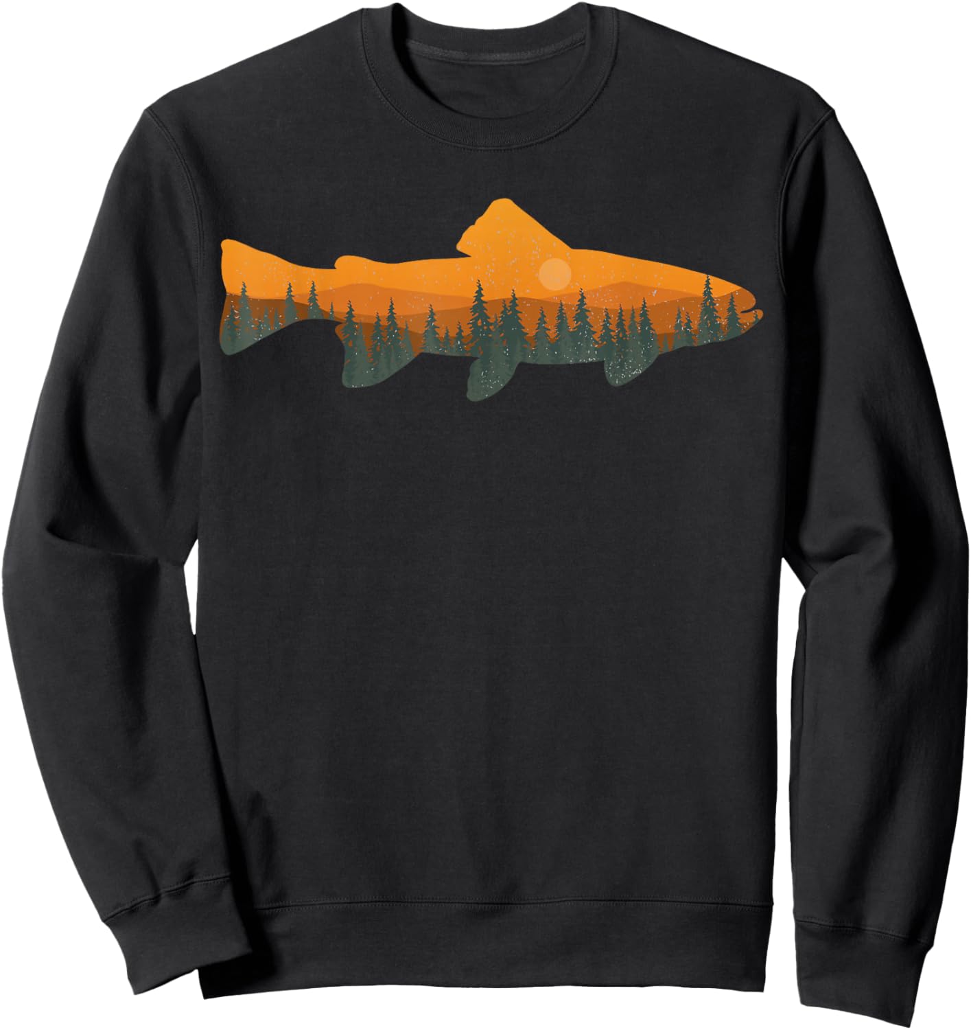 Retro Forest Nature Wildlife Funny Trout Fishing Sweatshirt - Sweatshirt | Black