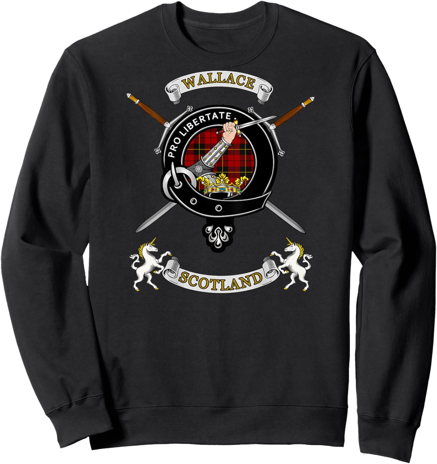 Wallace Clan Badge Tartan & Swords (back) Sweatshirt - Sweatshirt | Black