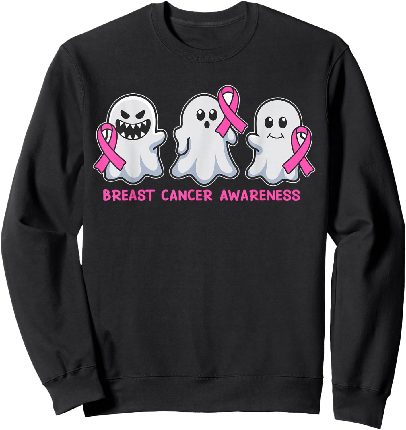 Breast Cancer Ghost Halloween Breast Cancer Awareness Sweatshirt - Sweatshirt | Black