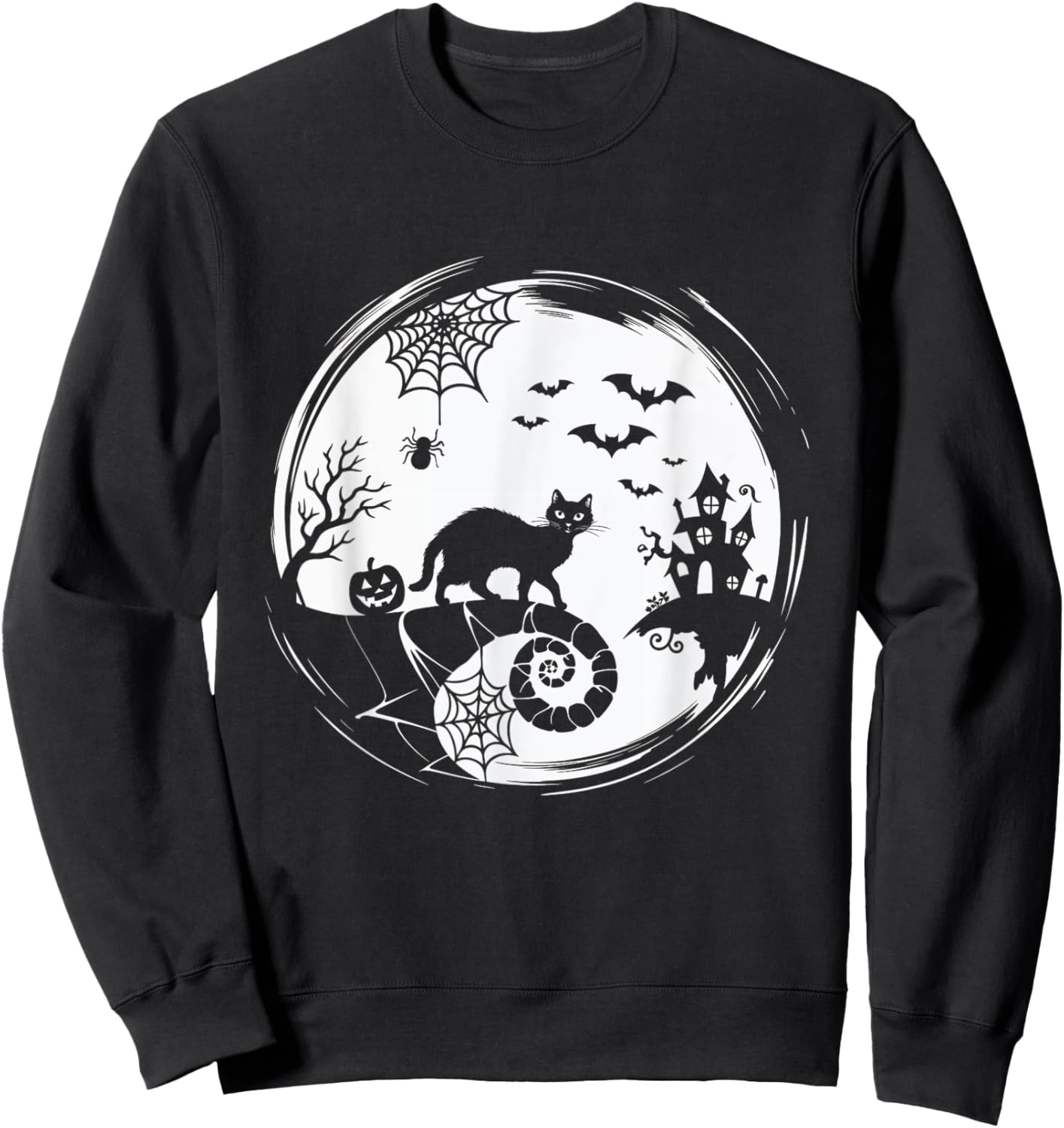 Halloween Cat Spider Bats Moon Black Cat Women Sweatshirt - Sweatshirt | Black