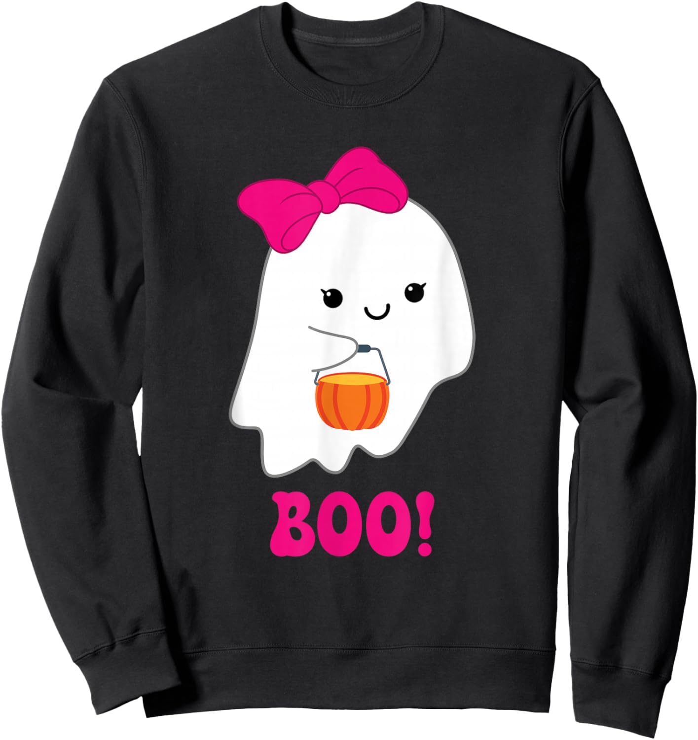 Cute Spooky Ghost Girl Pink Bow Halloween Costume Sweatshirt - Sweatshirt | Black