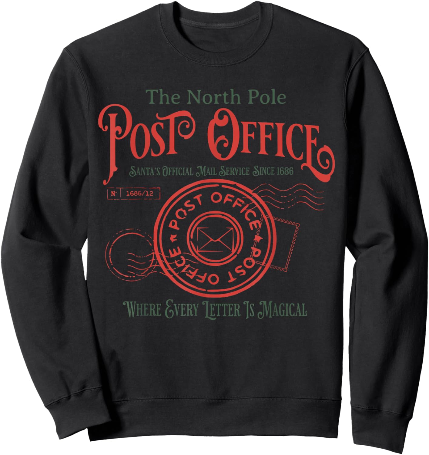 Vintage Retro North Pole Post Office Santa Claus Christmas Sweatshirt - Sweatshirt | Black