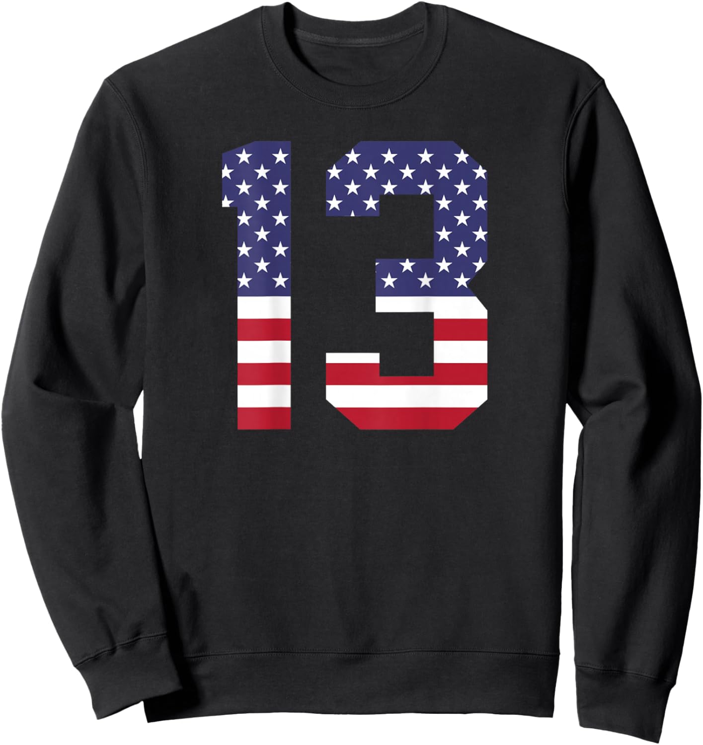 Number 13 BACKSIDE American Flag - Patriotic Jersey Numbered Sweatshirt - Sweatshirt | Black
