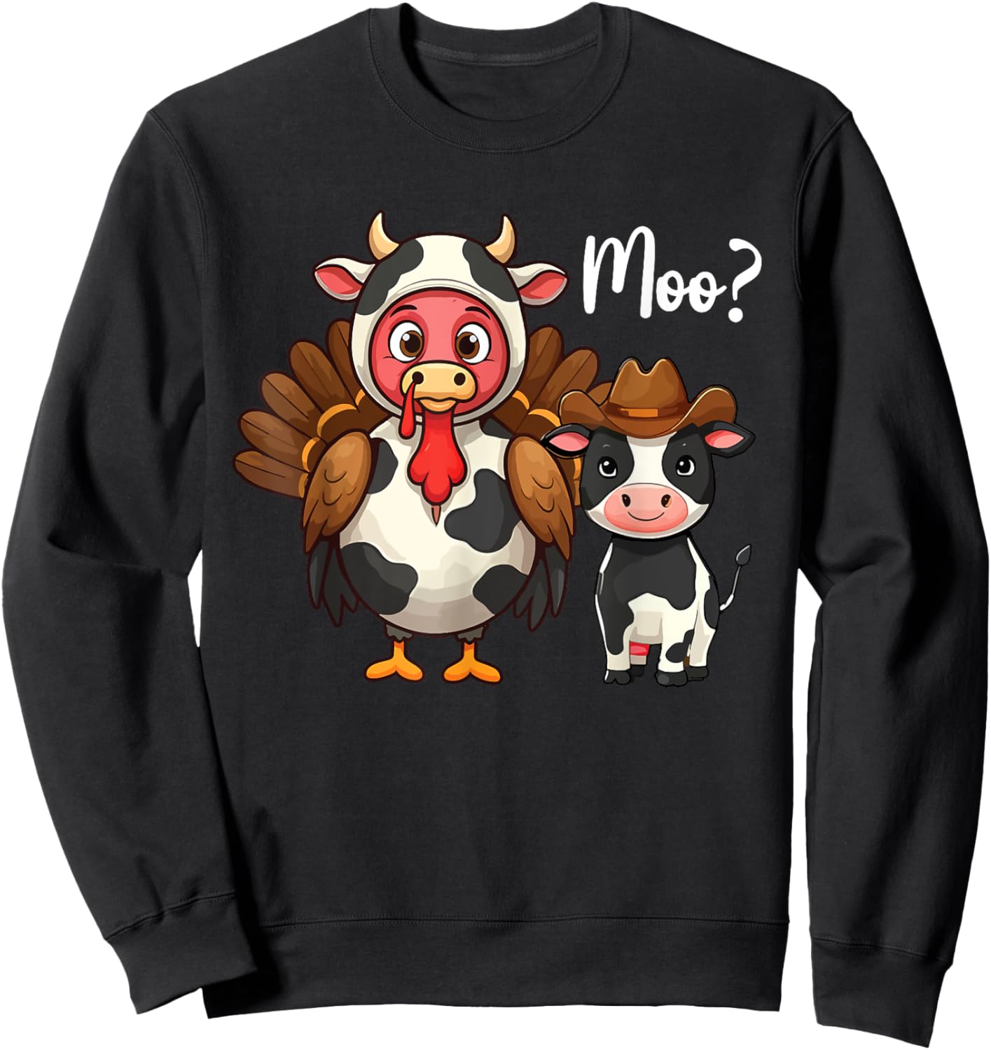 Cute Turkey Moo Cow Funny Turkey Trot Outfit Thanksgiving Sweatshirt - Sweatshirt | Black