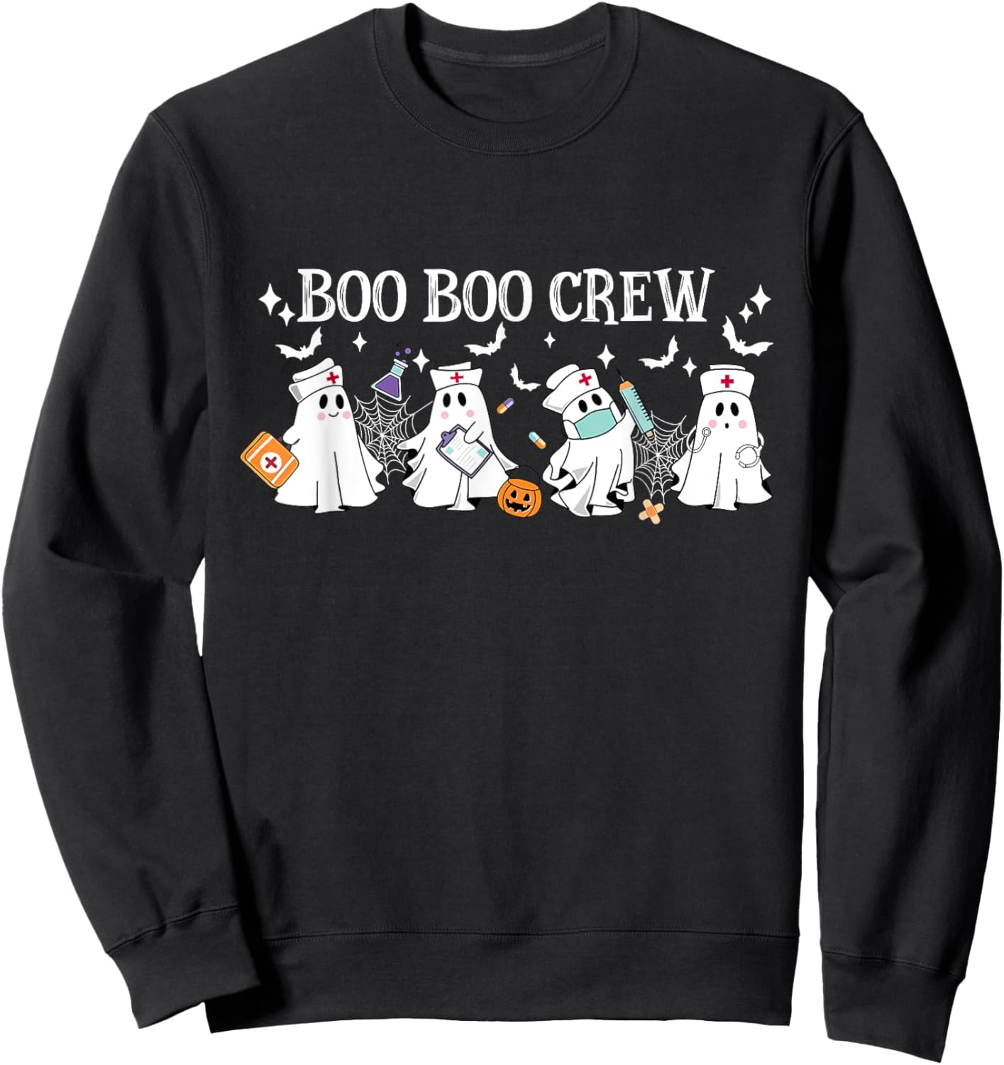 Boo Boo Crew Nurse Ghost Nursing Halloween Spooky Nurse Sweatshirt - Sweatshirt | Black
