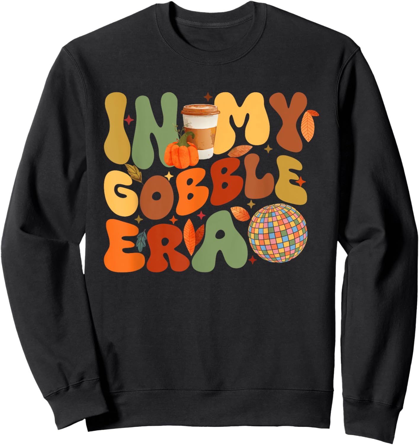 In My Gobble Era Groovy Thanksgiving Pumpkin Boys Girls Kids Sweatshirt - Sweatshirt | Black