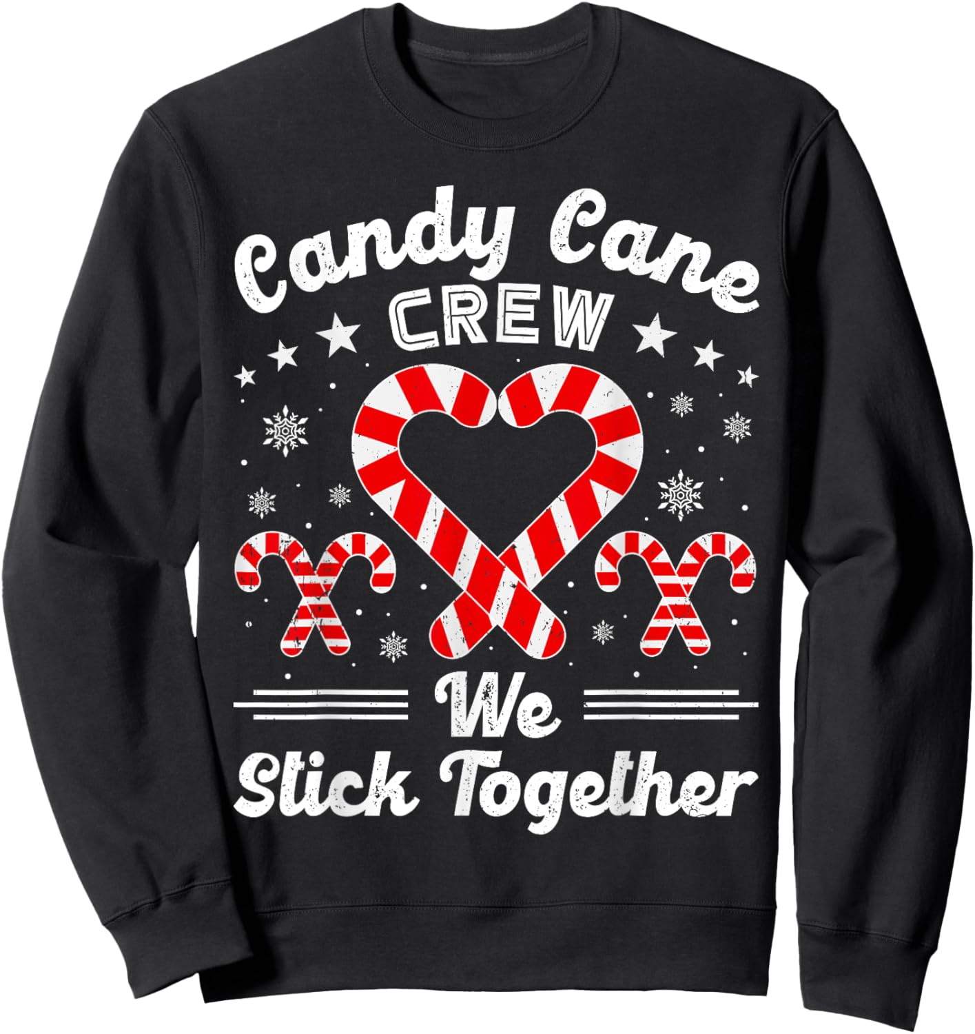 Christmas Candy Cane Heart Crew Family Matching Pajamas Sweatshirt - Sweatshirt | Black